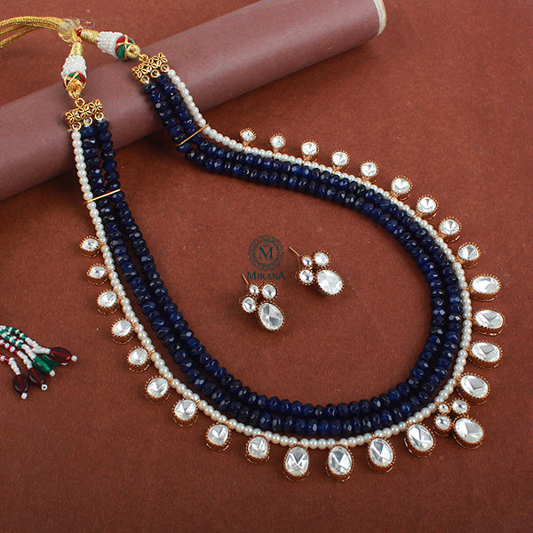 Dhanyasri Sapphire Blue Moissanite Necklace Set