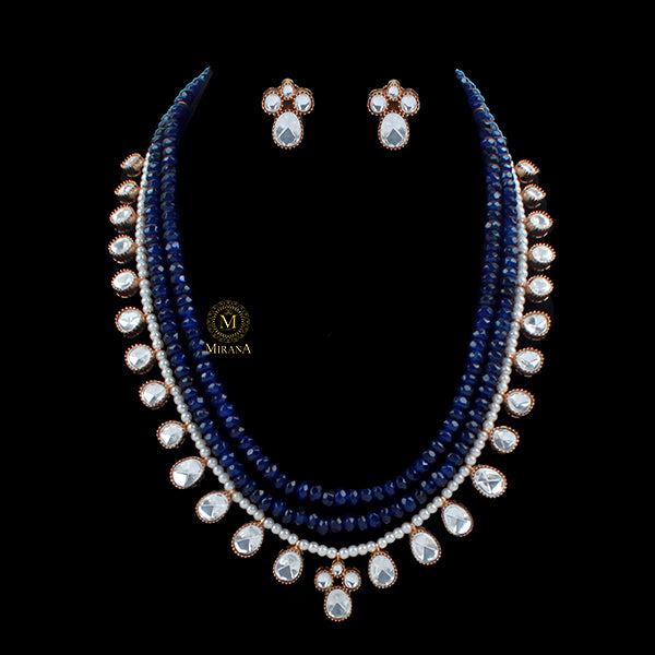 Dhanyasri Sapphire Blue Moissanite Necklace Set