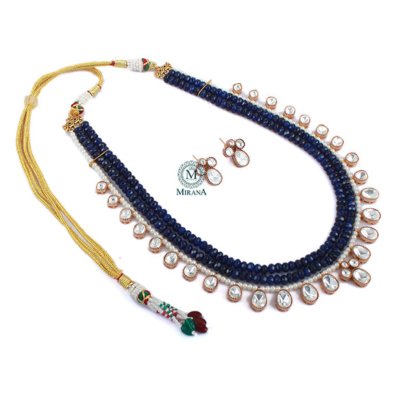 Dhanyasri Sapphire Blue Moissanite Necklace Set