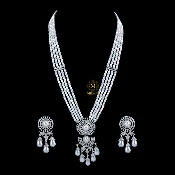 Alaina Pearl CZ Designer Necklace Set
