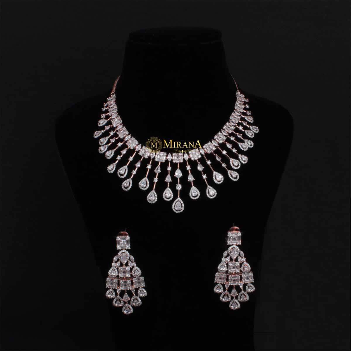 CZ Waterfall Necklace Set