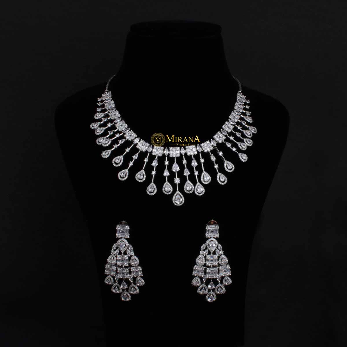 CZ Waterfall Necklace Set