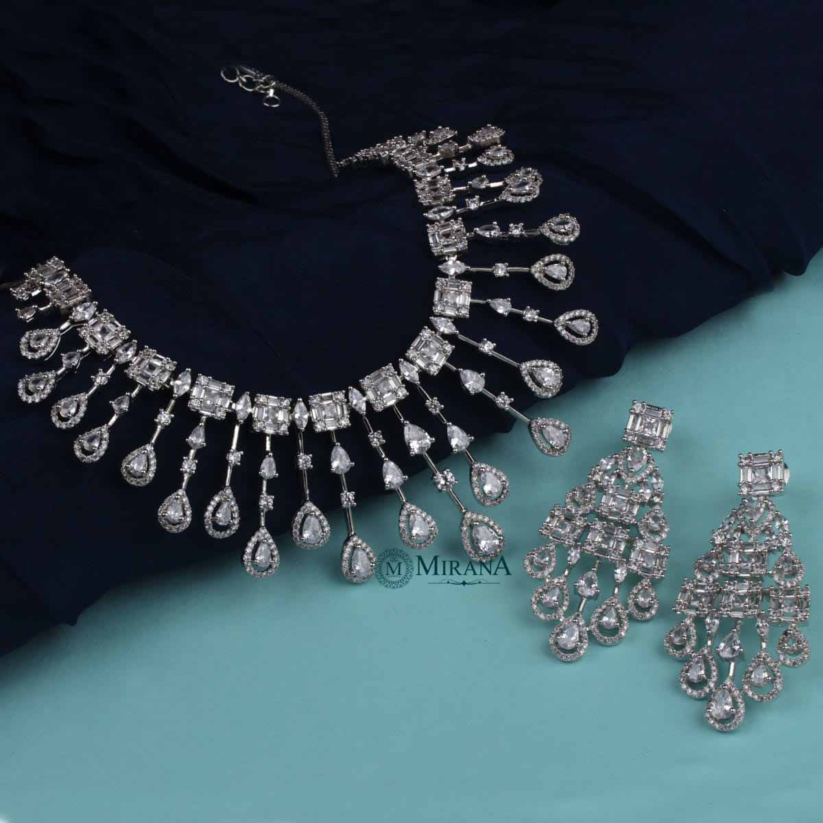 CZ Waterfall Necklace Set