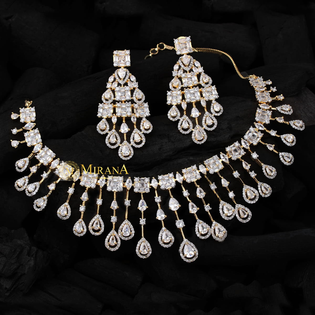 CZ Waterfall Necklace Set