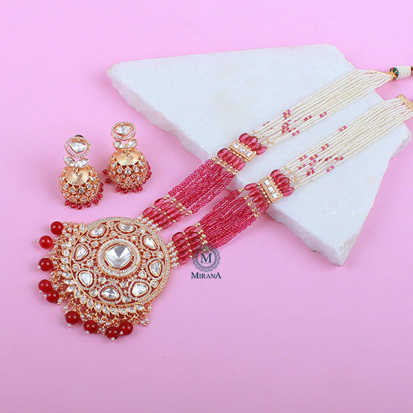Akshara Ruby Polki Designer Long Necklace Set