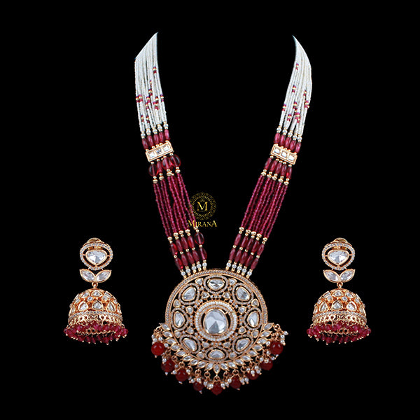 Akshara Ruby Polki Designer Long Necklace Set