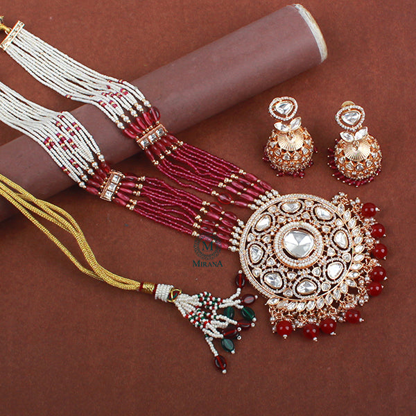 Akshara Ruby Polki Designer Long Necklace Set