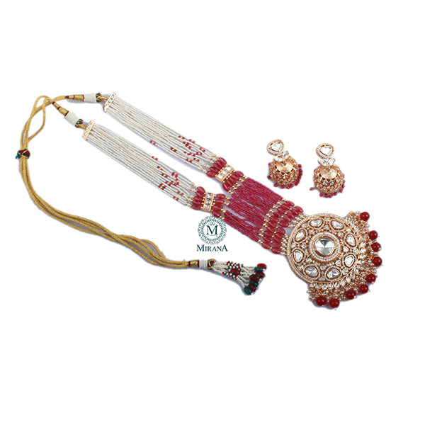 Akshara Ruby Polki Designer Long Necklace Set