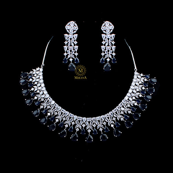 Brita Sapphire Blue Designer Necklace Set