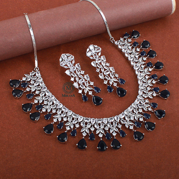 Brita Sapphire Blue Designer Necklace Set