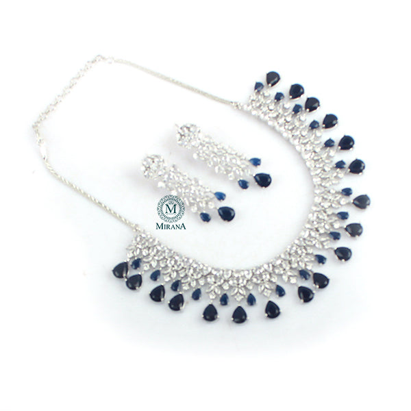 Brita Sapphire Blue Designer Necklace Set