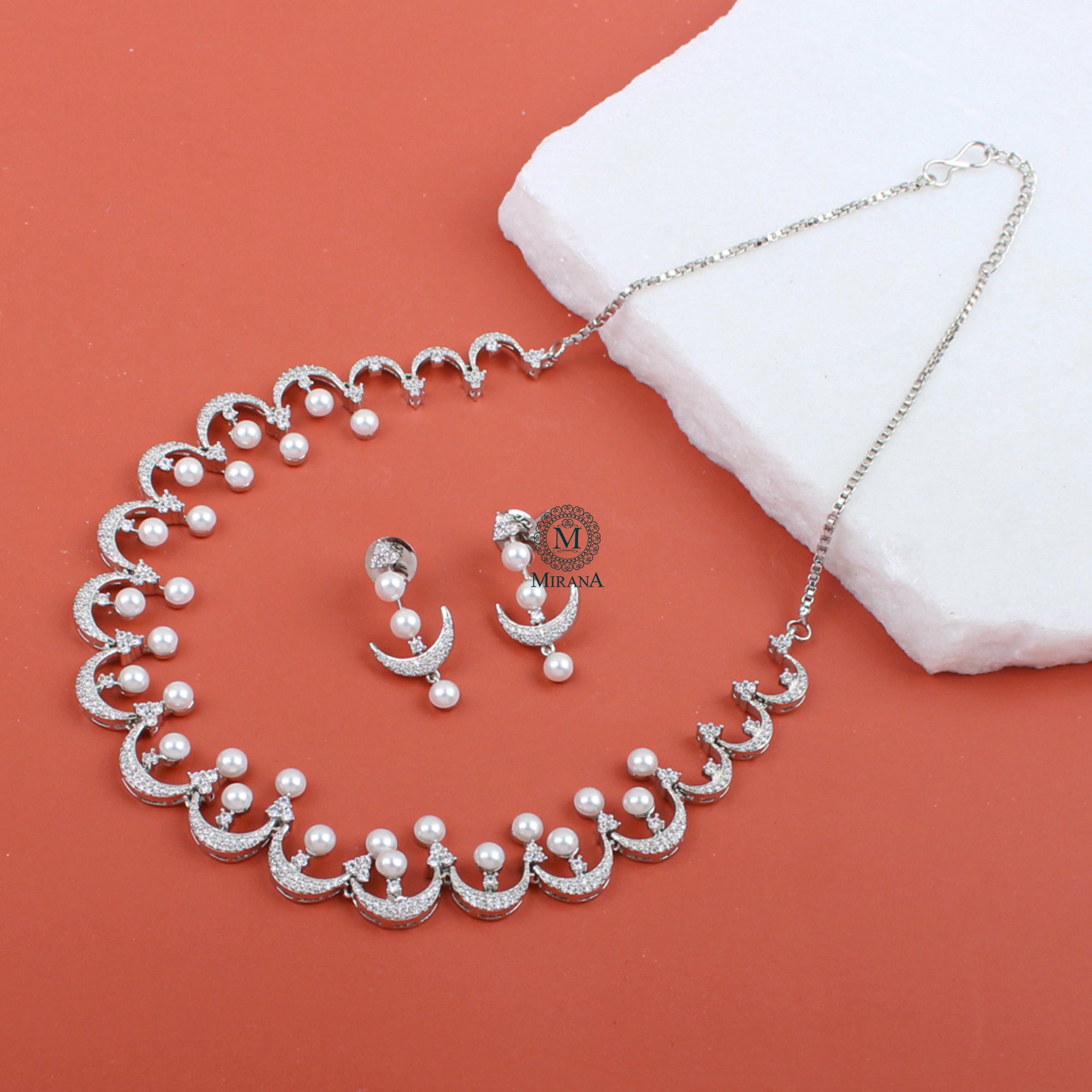 Novie Pearl CZ Designer Necklace Set