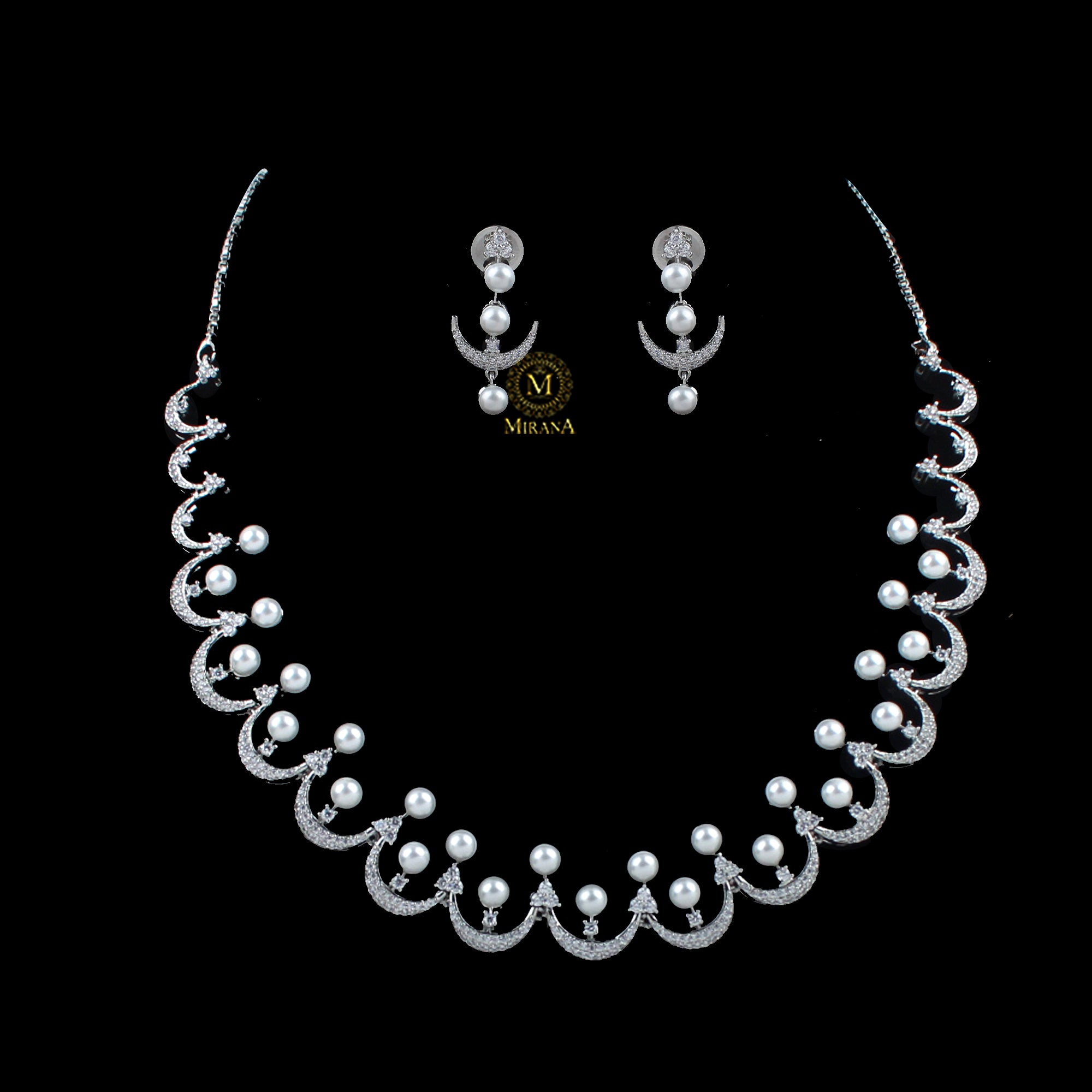 Novie Pearl CZ Designer Necklace Set