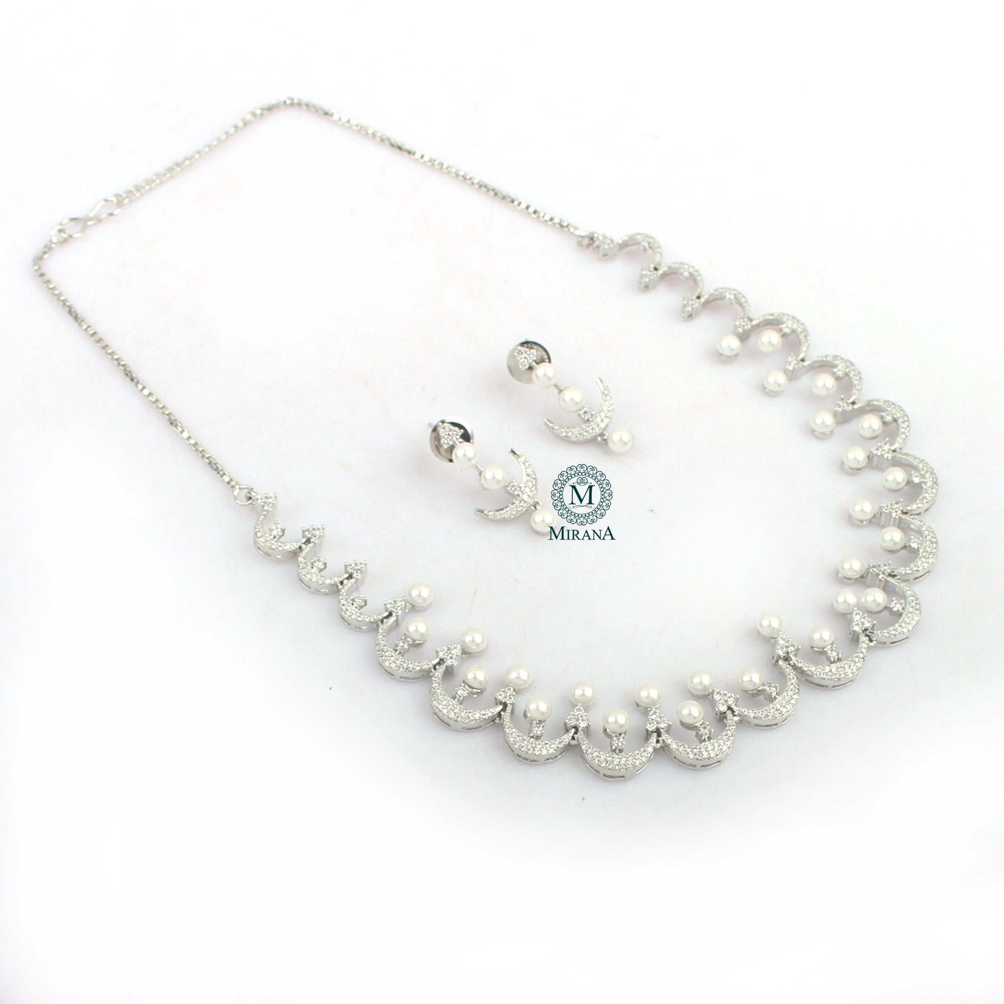 Novie Pearl CZ Designer Necklace Set