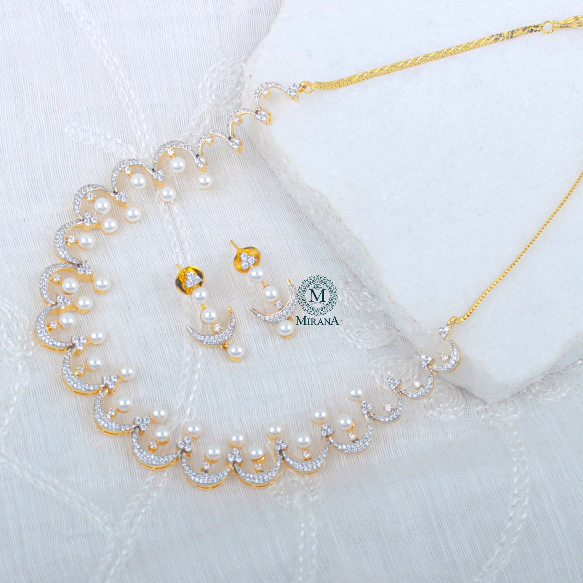 Novie Pearl CZ Designer Necklace Set