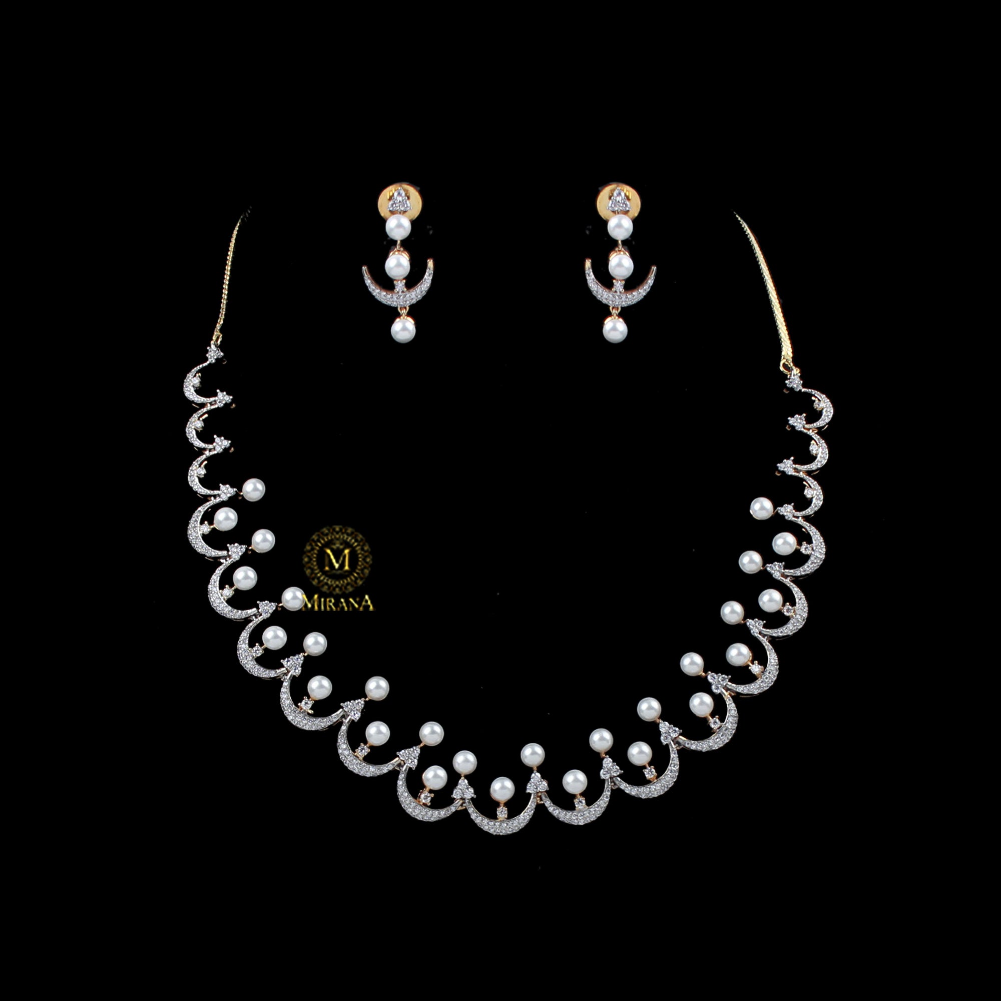 Novie Pearl CZ Designer Necklace Set