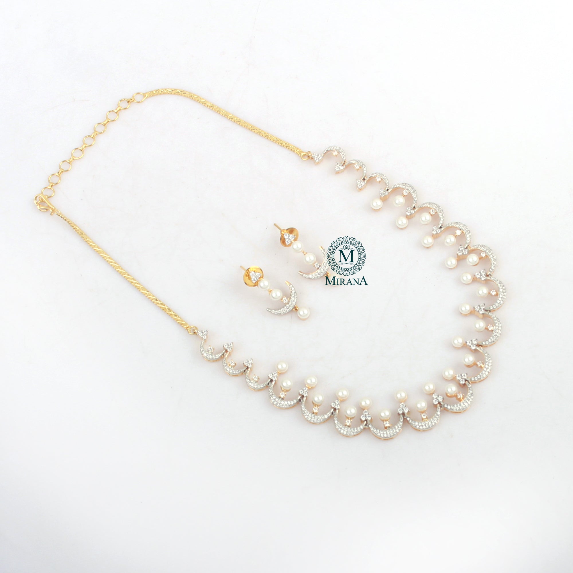 Novie Pearl CZ Designer Necklace Set