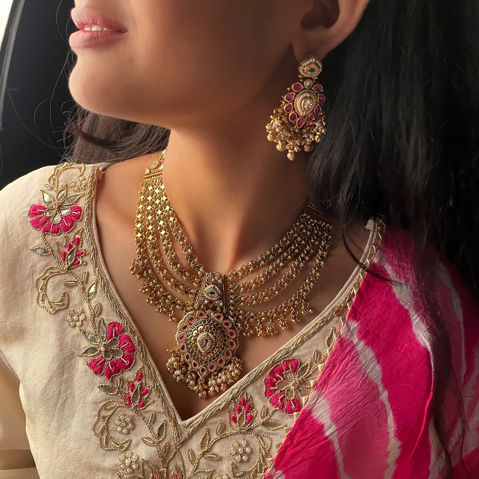Saanjh Antique Layered Designer Necklace Set