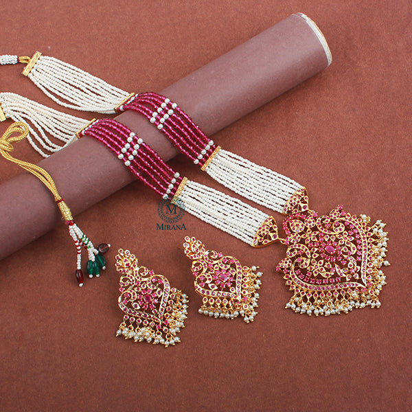 Mayuri Ruby Jadau Designer Long Necklace Set