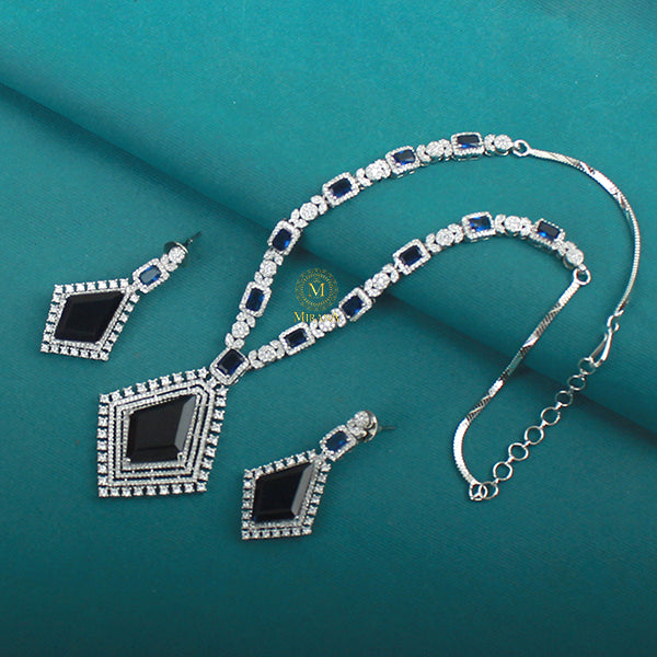 Zinnia Sapphire Blue Designer Necklace Set
