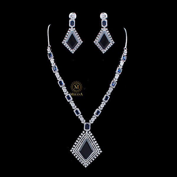 Zinnia Sapphire Blue Designer Necklace Set