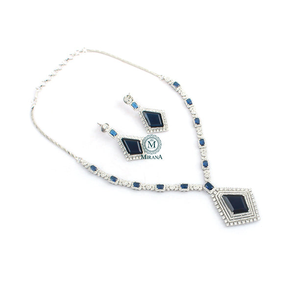 Zinnia Sapphire Blue Designer Necklace Set
