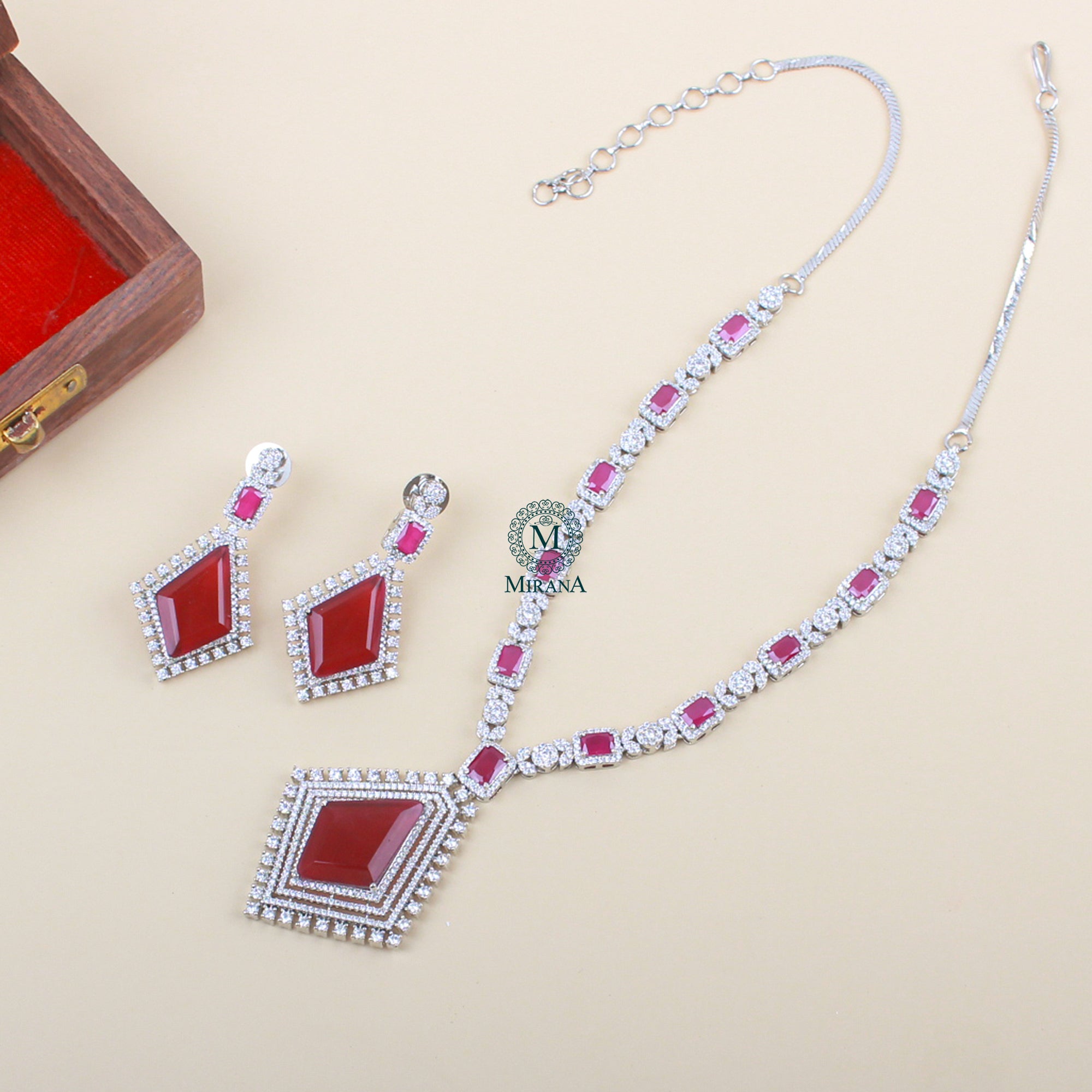 Zinnia Ruby CZ Designer Necklace Set
