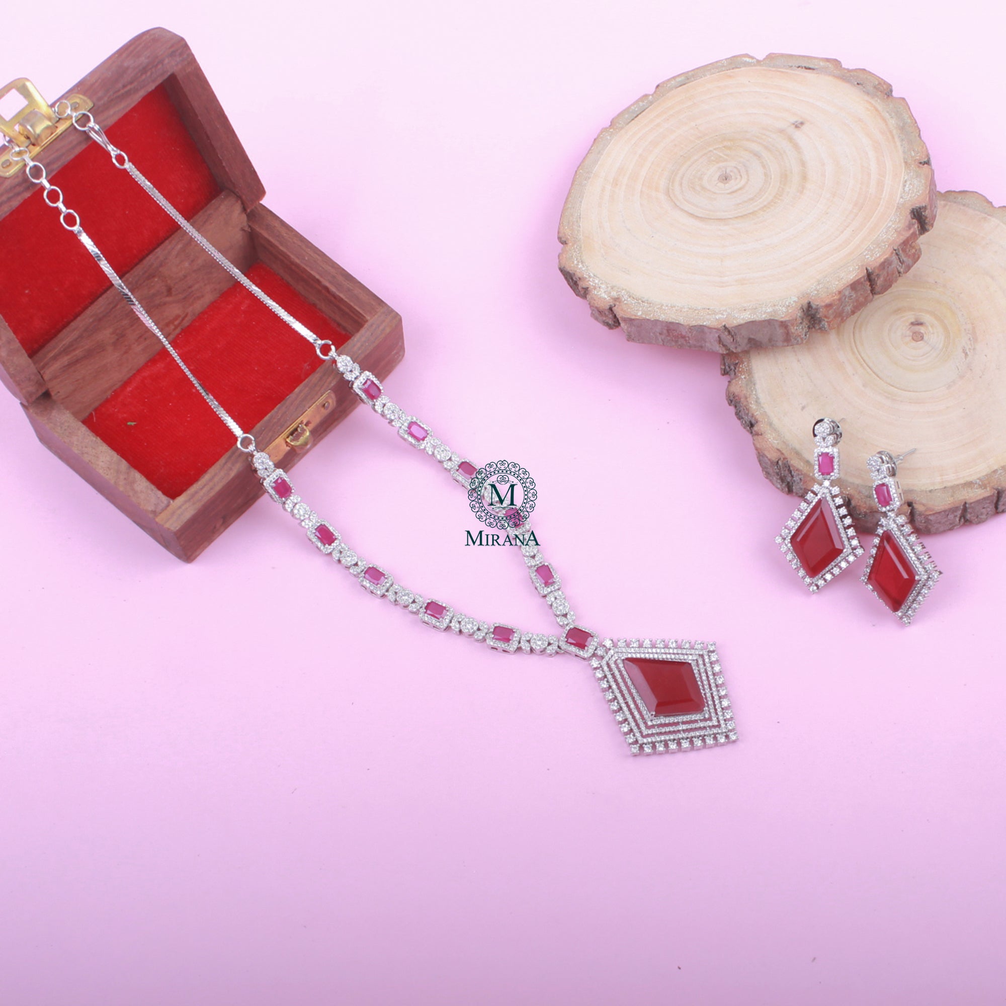 Zinnia Ruby CZ Designer Necklace Set