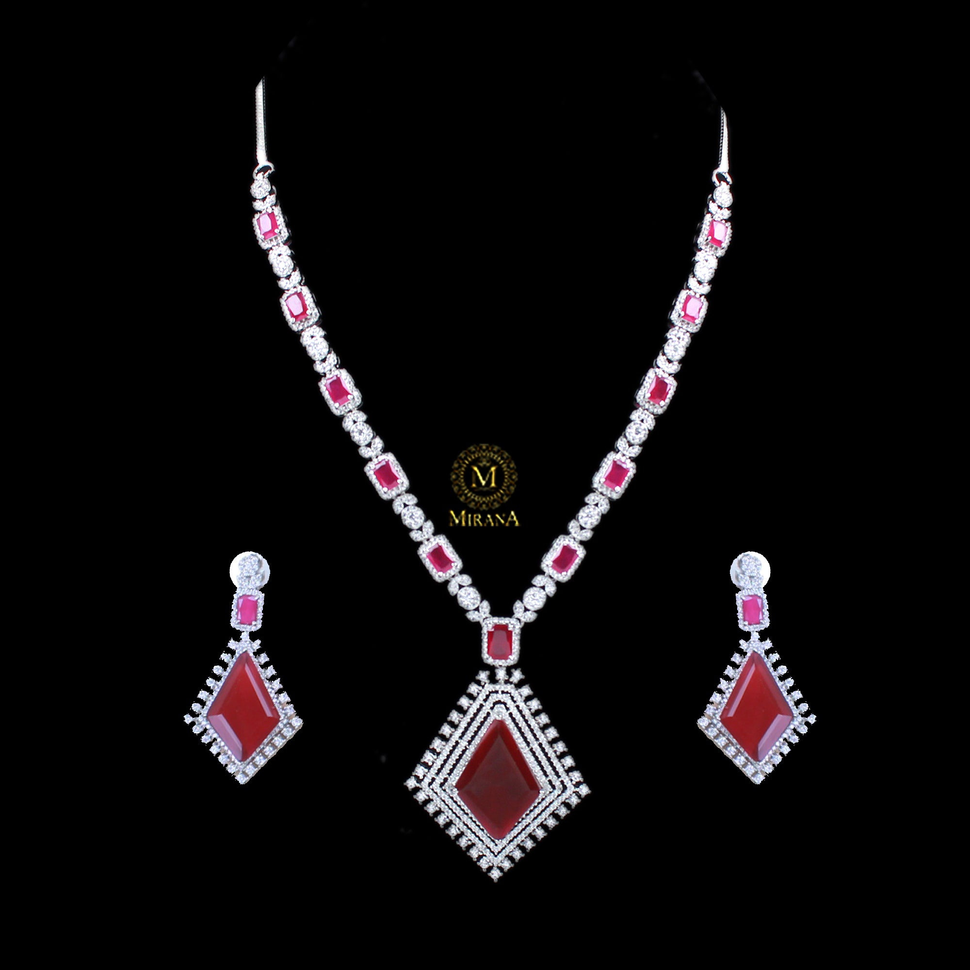 Zinnia Ruby CZ Designer Necklace Set