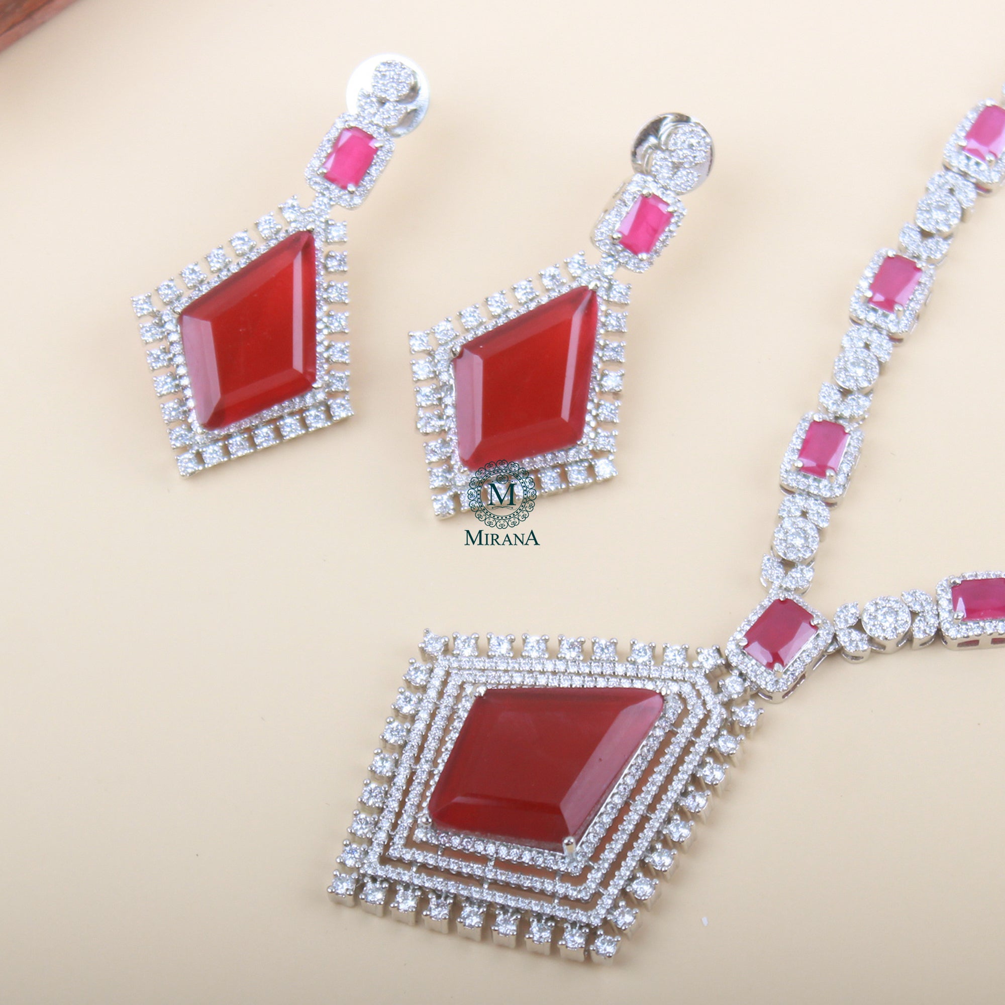 Zinnia Ruby CZ Designer Necklace Set