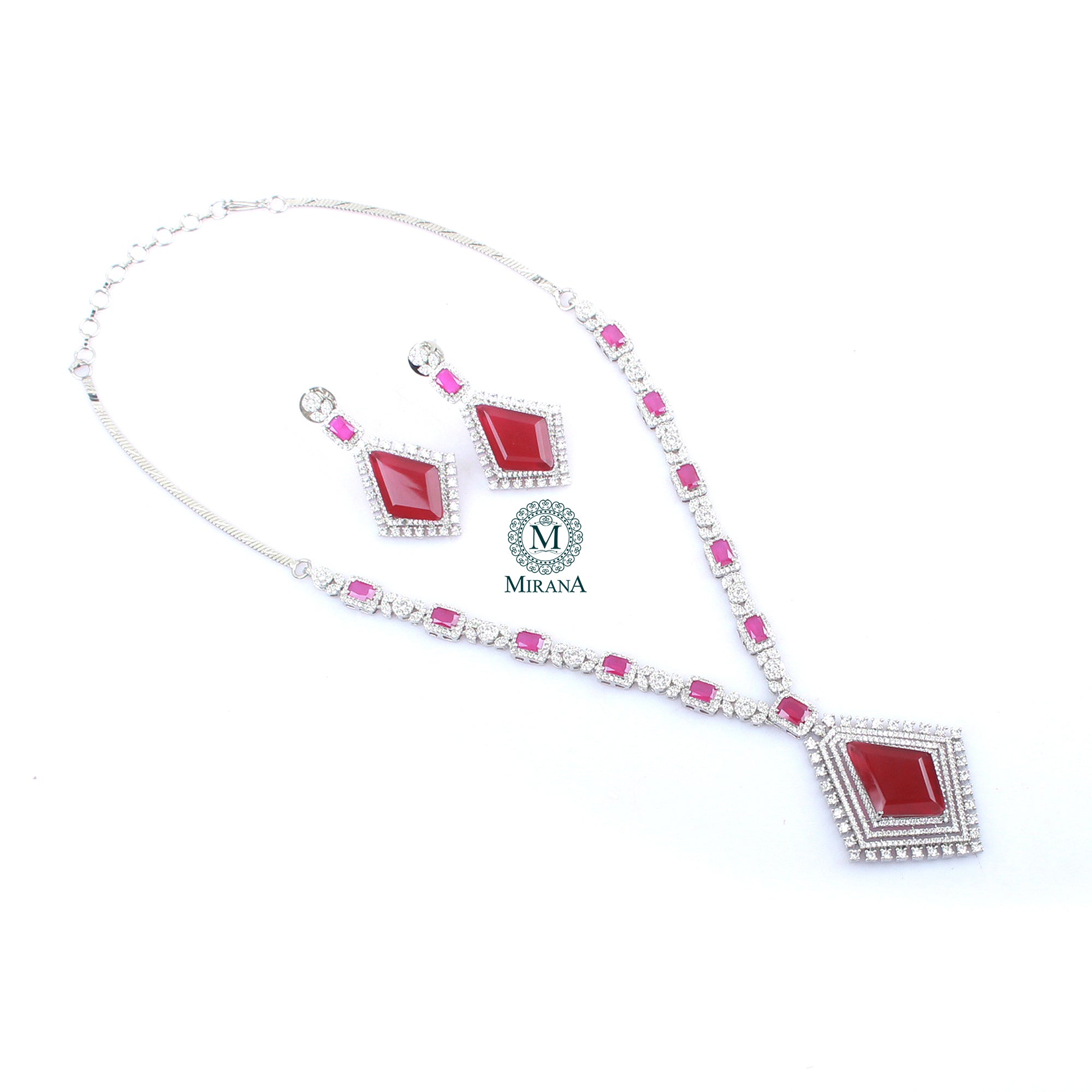 Zinnia Ruby CZ Designer Necklace Set