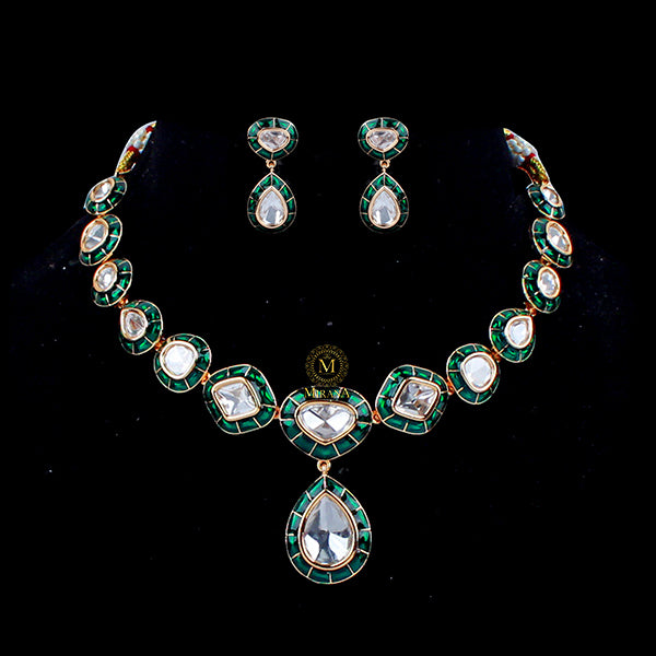 Saloni Emerald Green Polki Necklace Set