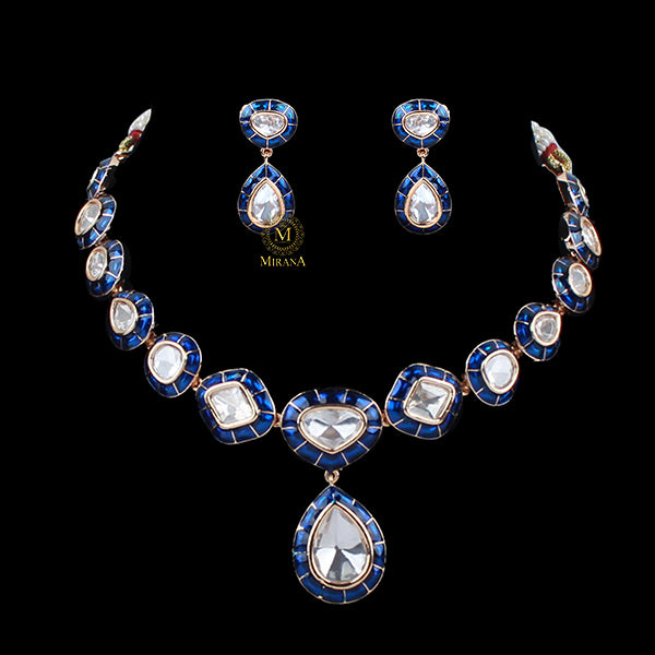 Saloni Sapphire Blue Polki Necklace Set