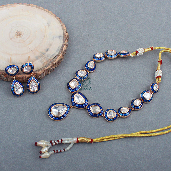 Saloni Sapphire Blue Polki Necklace Set