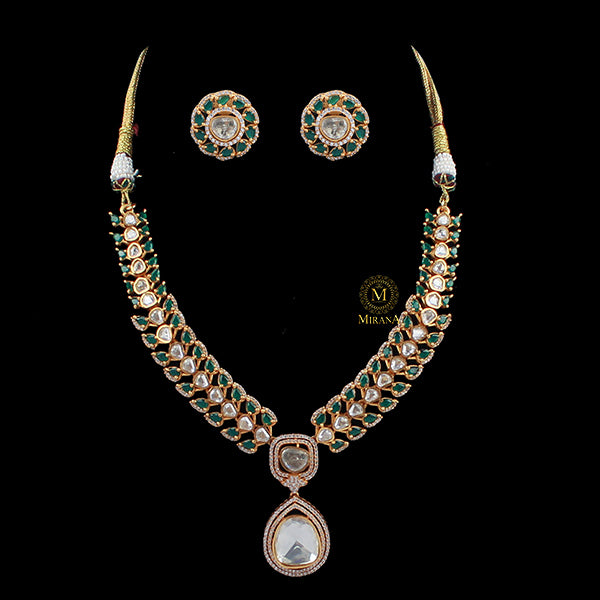 Heena Emerald Green Moissanite Necklace Set