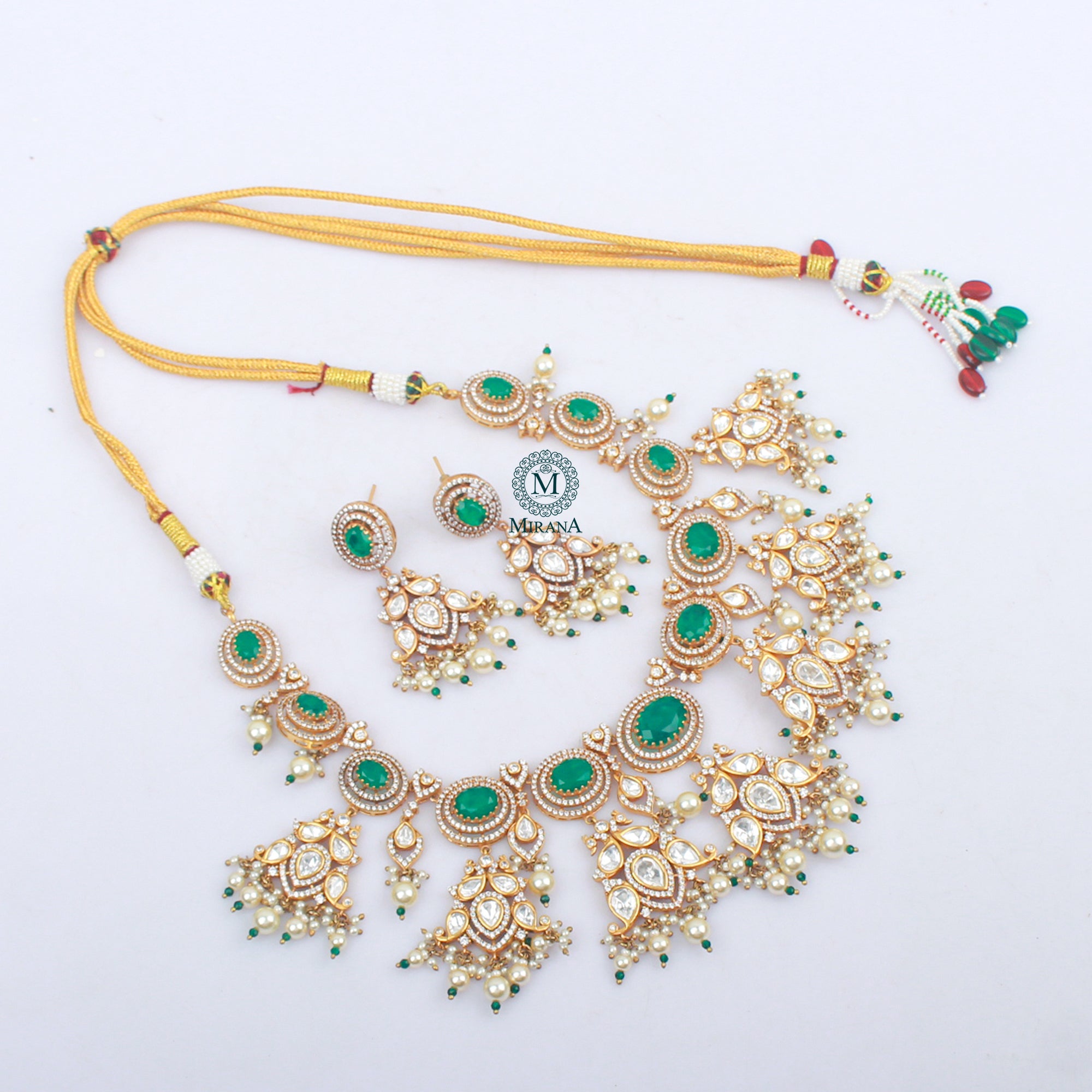 Sundari Emerald Green Polki Necklace Set