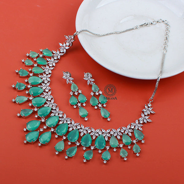 Elvi Pastel Green CZ Designer Necklace Set