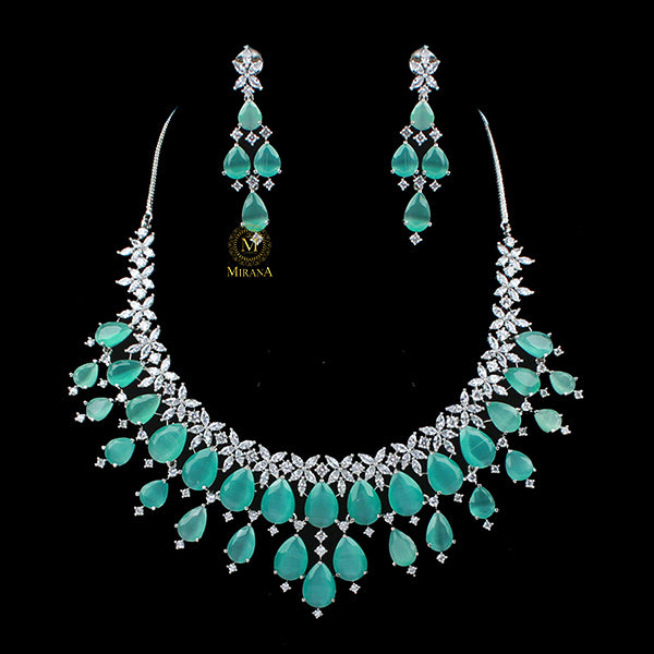 Elvi Pastel Green CZ Designer Necklace Set