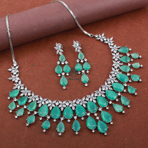 Elvi Pastel Green CZ Designer Necklace Set