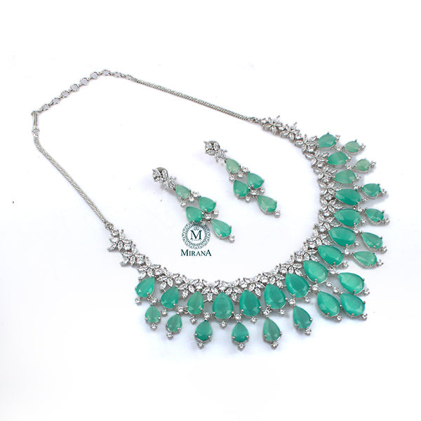 Elvi Pastel Green CZ Designer Necklace Set
