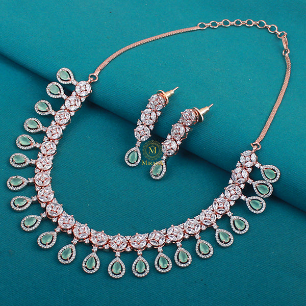 Adira Mint Green CZ Designer Necklace Set