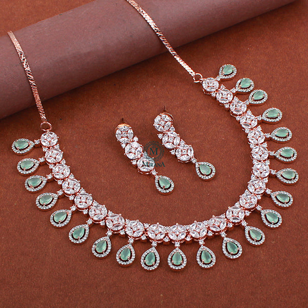 Adira Mint Green CZ Designer Necklace Set