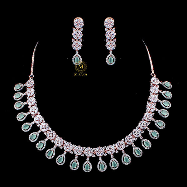 Adira Mint Green CZ Designer Necklace Set