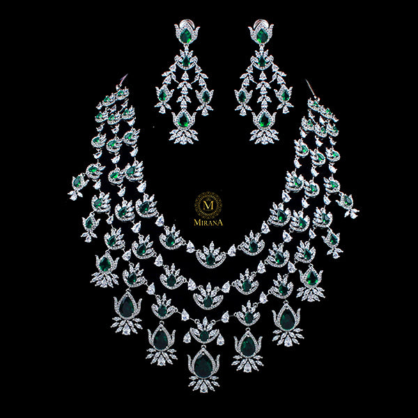 Charmy Emerald Green Layered Designer Necklace Set