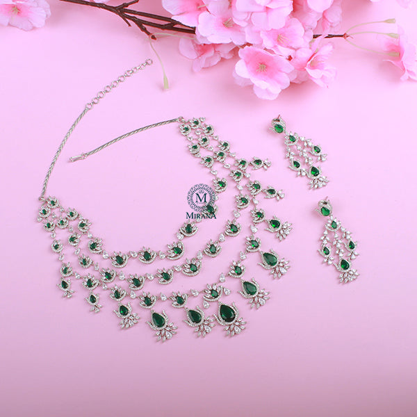 Charmy Emerald Green Layered Designer Necklace Set