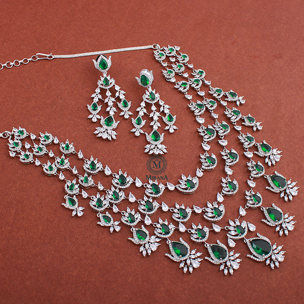 Charmy Emerald Green Layered Designer Necklace Set