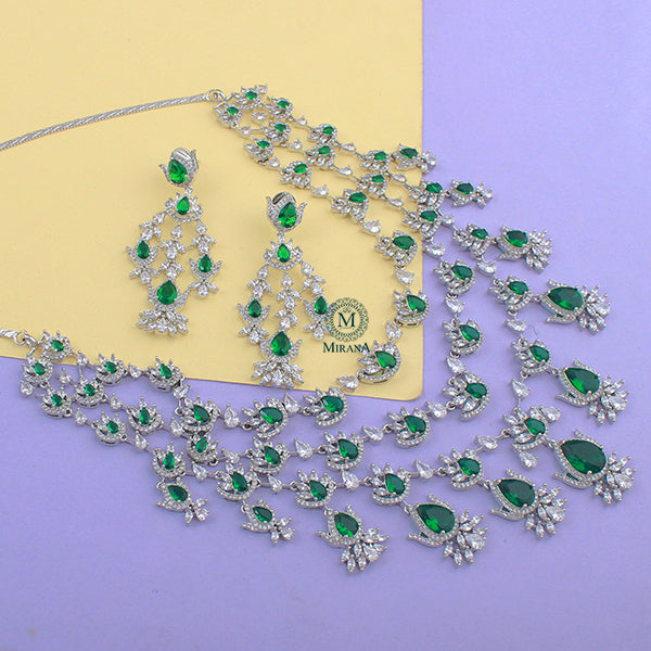 Charmy Emerald Green Layered Designer Necklace Set