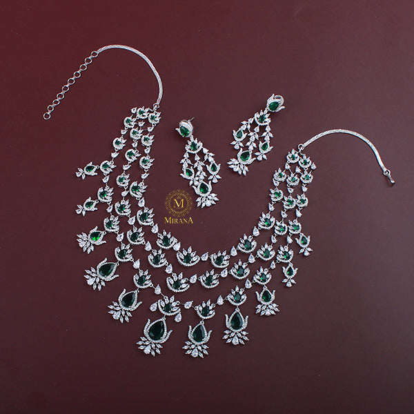 Charmy Emerald Green Layered Designer Necklace Set