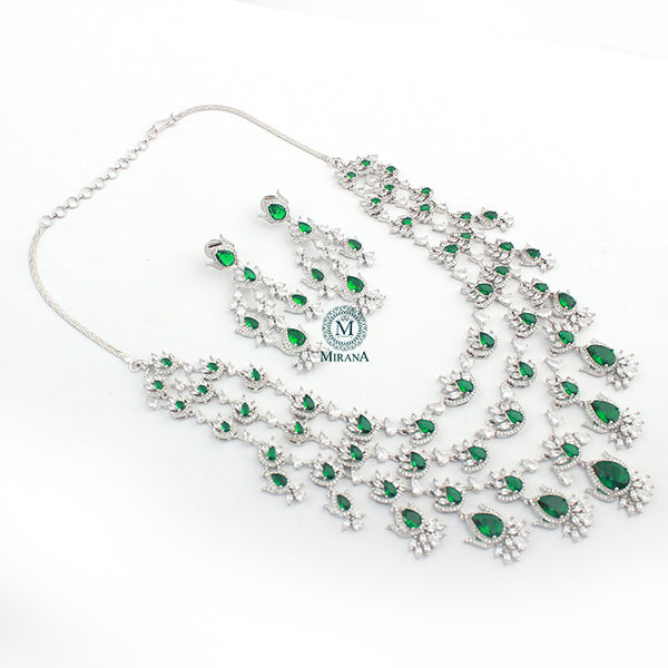 Charmy Emerald Green Layered Designer Necklace Set
