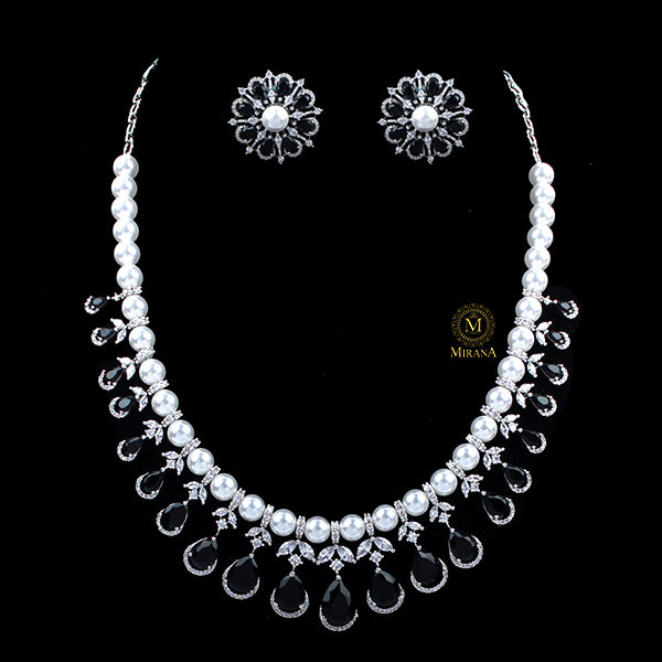 Henia Black CZ Designer Necklace Set